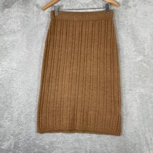 Calligraphie Ribbed Knit Skirt Womens Small Brown Wool Blend Midi Pencil